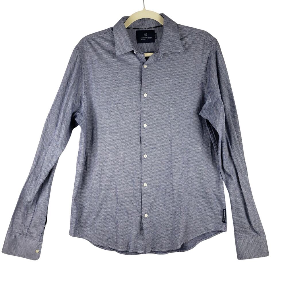 Scotch & Soda Men's M Long Sleeve Dress Shirt Blue Diamond Oxford Office Cotton